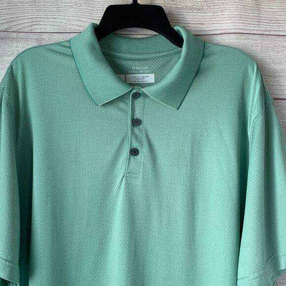 Haggar Cool 18 Tec Green Polo Shirt Stretch Comfort Quick Dry Size XL - Picture 2 of 14